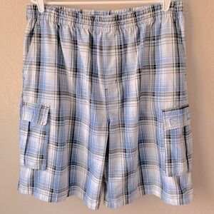 Shaka Wear Plaid Blue White Relaxed Fit Paul On Preppy  Cargo Shorts Size L